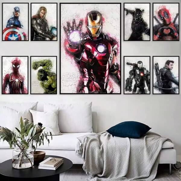 1pc Optinal Frame Posters Wall Arts Disney Marvel Movie Avengers Wall Art Posters Superhero Modern Home Decor Canvas Painting Mural Print Picture ,Wall Art With Frame