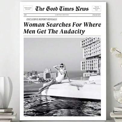 Optional Frame Retro New York Times Canvas Wall Art Woman Searches For Where Men Get The Audacity Posters Vintage Black And White Newspaper Prints Painting For Home Bedroom Dorm Wall Decor ,Wall Art With Frame