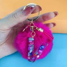 Llavero de letra inicial con pompón de moda para damas, accesorio colgante lindo de peluche, acrílico, llavero, anillo, bolso, mochila, colgante de coche, accesorio de coche, bolso, accesorio escolar, gótico, Y2K, accesorios de Halloween, regalo del Día del Maestro, ideas de regalo de Navidad - Rosa Fucsia - Ver 20