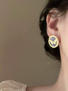 1 Pair French Vintage Sweet Elegant High-Quality Dripping Glazed Butterfly Design Luxury Unique Earrings, Suitable For Ladies Daily, Vacation, Date, Casual Wear, Summer