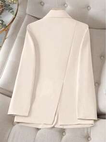 Women's Elegant Beige Casual Blazer Jacket - Double-Breasted Design, Suitable For Office, Casual Outings And Commuting, Spring/Autumn