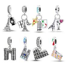 A Landmark Building Charm, The Eiffel Tower Charm, The Italian Pizza Leaning Tower Pendant, The Colosseum Building Silver Color Charm, Suitable For Diy Women'S Bracelet Jewelry Making Pendant, Suitable For Men And Women Jewelry Gifts