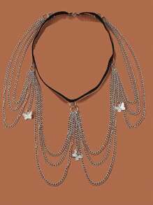 1 pieza Cadena de muslo sexy para mujer, cadena corporal de metal con borlas de mariposa, brazalete de pierna