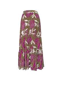 Women's Full Print Ruffled Hem Casual Skirt - Brown - View 2