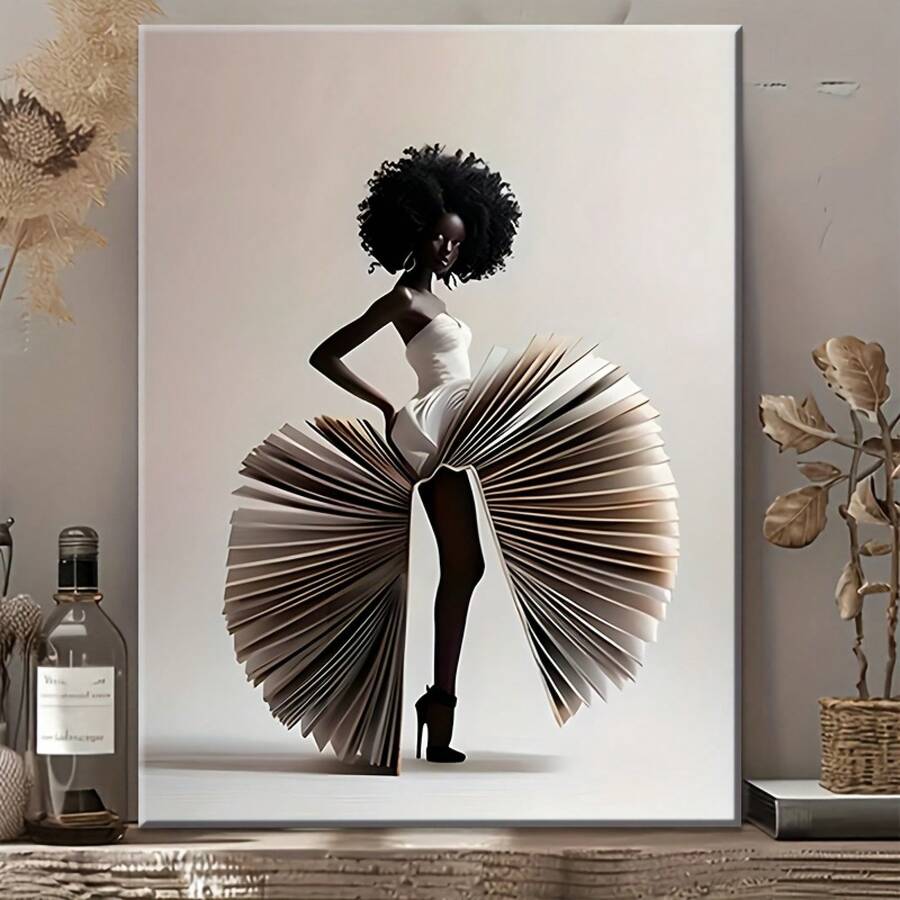 1 Pc 2D Print Canvas Painting,Modern African-American Women's Art Prints - Perfect For Home Decor , Wooden Framed Art,High Quality ,Thickness 2. 25cm/1inch Wall Art Prints Poster Direct Hanging Decor For Home Gifts,Living Room, Bathroom, Bedroom, Kitchen,Bar,Office - 彩色 - 查看 1
