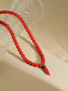 1 pieza Collar de Replica de ZAR con cuentas de vidrio rojas en forma de chile picante para primavera/verano