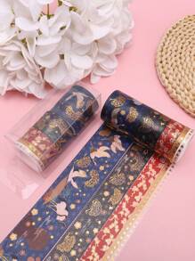 5 Rolls/Box Of Vintage Floral And Animal Pattern Washi Tape Set, Hot Stamping Pattern Design Matte Sticker Rolls, Fashion Tape For Handmade And Gift Wrapping Decoration