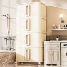 Double Door Lightweight Luxury No-Installation Foldable Storage Box, Plastic Storage Cabinet For Home Bedroom Use, Movable Organizer Box, Plastic Snack Cabinet, Storage Box