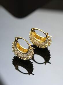 1 Pair Cubic Zirconia Studded Handbag Shaped Earrings, Unique Shiny Rhinestone Earrings Fashion Design, Luxury Elegant Zirconia Bag Charm Earrings, Versatile European And American Style Earrings For Women