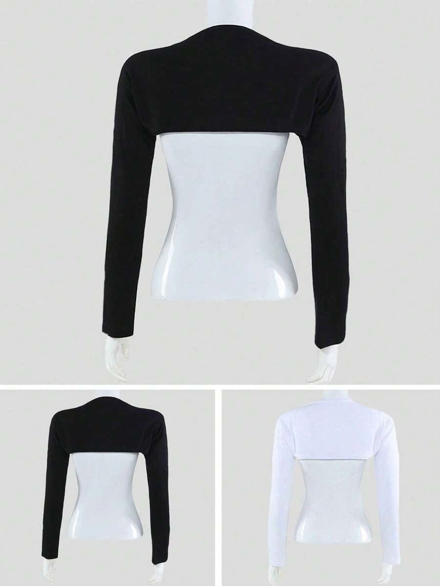 1 pieza Mujer Cuello redondo Falso cuello Chal Blusa de manga larga desmontable, Versátil para usar con blazer, Todas las temporadas