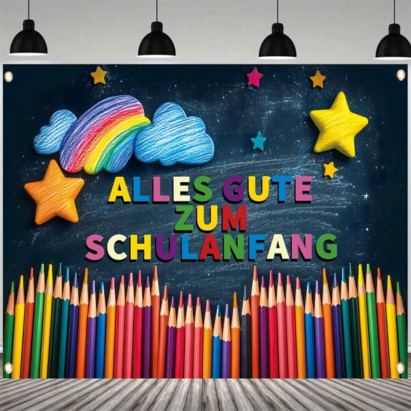 1 Bannière en polyester "Happy Back To School", thème du carnaval allemand, décoration d'entrée et de jardin printanière, panneau mural multifonctionnel sans électricité, adapté à la salle de classe, à l'extérieur et aux accessoires de studio