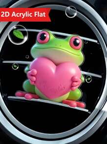 1pc 2D Flat Cute Heart Frog Design Car Vent Clip Decoration, Frog Holding 4-Leaf Clover Acrylic Car Air Freshener Vent Clip, With Dual Fragrance Pads, Random Scents, Car Air Freshener, Valentine's Day Decor