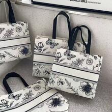 15pcs/Premium Retro Flower Covered Non-Woven Fabric Tote Bag, Clothing Store Shopping Bag, Clothing Gift Bag Summer Cooling,Beach,Travel