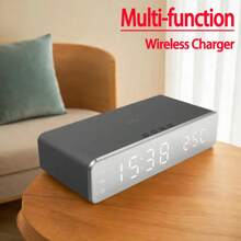 1 Piece Wireless Charger Stand With Clock Thermometer, Compatible With All QI-Enabled Smartphones Including