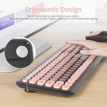 Quiet Wireless Keyboard And Mouse, Retro Typewriter-Style Full-Size Colorful Keyboard And Mouse Combo, Slim Design, Low-Noise Typing For Windows PC Laptop - Pink - View 6