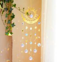 1pc Golden Flame Moon Crystal Pendant Sunlight Catcher Outdoor Garden AB Color Hanging Decoration Ornament,Halloween,Spooky,Autumn,Holiday,Festival,Home Decor ,Room Decor,Wall Decor Gifts Birthday Graduation