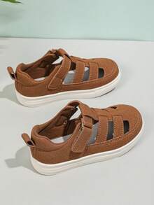 Children's Skate Shoes: Waterproof Soft Leather, Stable Non-Slip Lightweight Athletic Shoes, Fashion Kids Sneakers, Suitable For Girls & Boys, Spring/Autumn, Casual Breathable Hollow Design - Brown - View 3