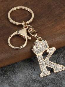 金色26个英文字母钥匙扣，水钻锌合金吊坠，时尚可爱教师礼物，金属皇冠英文字母钥匙扣，男女通用，含吊坠 - 彩色 - 查看 11