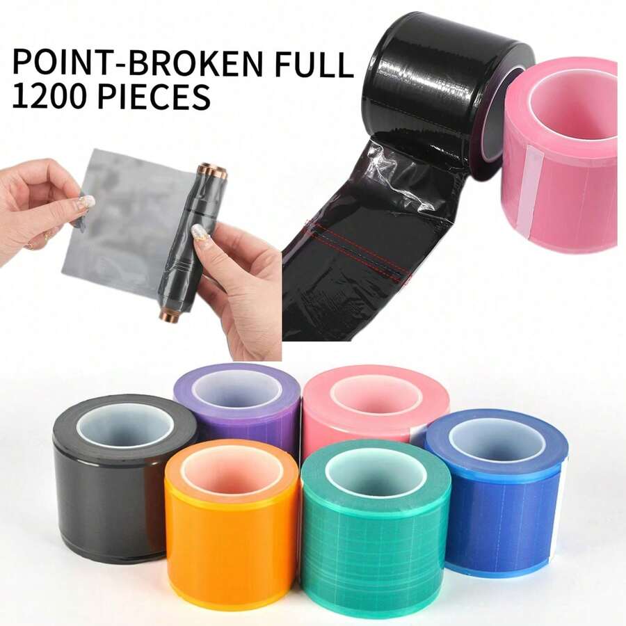 Rollo de 1200 piezas de 4" x 6" Película de barrera desechable para tatuajes/protección dental, cubierta protectora de tatuajes impermeable y anticontaminación, suministros para tatuajes, película de cobertura transparente anticontaminación para tatuajes, rollo de película adherente desechable para accesorios de tatuajes de cejas, labios y maquillaje permanente