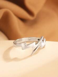 1pc S925 Sterling Silver Lightning Bolt Adjustable Open Ring, Jewelry Gift Box, Graduation Gift For Women - Silver - View 5