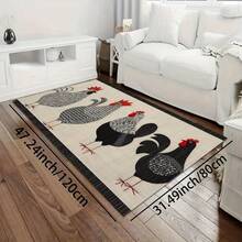 Tapete de Cozinha Antiderrapante com Estampa de Família de Galo e Galinha em Veludo Aveludado - Durável Poliéster, Lavável em Máquina, Tapete Retangular para Sala de Estar, Área de Jantar e Entrada, Adequado para Carpete de Piso de Cozinha