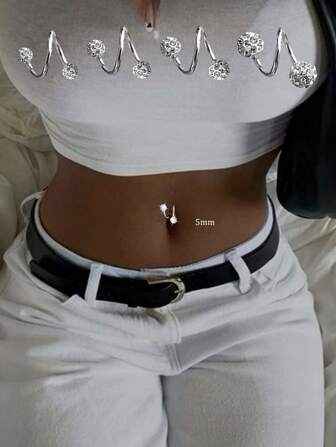 1PC 925 Sterling Silver Diamond Broken Beads Double Screw Navel Nail S Shape Sparkling Ball Navel Nail For Girls Daily Wear, Girls Daily Dress, The Best Gift For Girlfriends, Mothers, Sisters