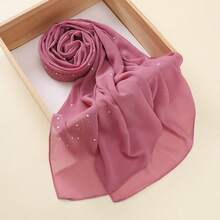 1件女士仿珍珠和水钻装饰雪纺头巾，可搭配长袍或连衣裙 - 彩色 - 查看 13