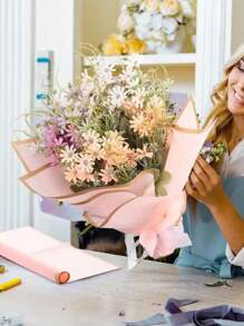 20/40/60 folhas, papel de embrulho para buquê de flores, folhas de papel de embrulho para buquê de flores com borda dourada, papel de embrulho estilo coreano para artesanato faça você mesmo, decoração de embalagens de presente, suprimentos florais, 23 x 23 polegadas, papel de embrulho, papel de seda, suprimentos para buquê de flores (rosa)