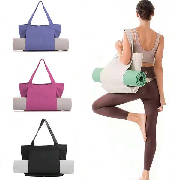 Foldable Washable Canvas Shoulder Bag For Yoga Mat, Large Capacity Fitness Bag For Outdoor Sports, Pilates