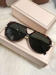 1pc Unisex Retro Metal Double Bridge Street Fashion Pilot Glasses, Casual Vacation Style For Summer Beach Vacation,Outdoor,Travel