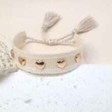 1 Stück handgemachtes Boho Makramee-Armband mit Herz und Quasten, verstellbar, geeignet für Freunde, Familie, Studenten, Feiertagsgeschenke, Party, Reisen, Hochzeitsbekleidung