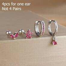 4 Stücke Ohrstecker Set mit Kubikzirkonia Sternblättern für Frauen, 18 Karat vergoldeter Edelstahl und Kupfer Ohrreifen Knorpel Schmuck