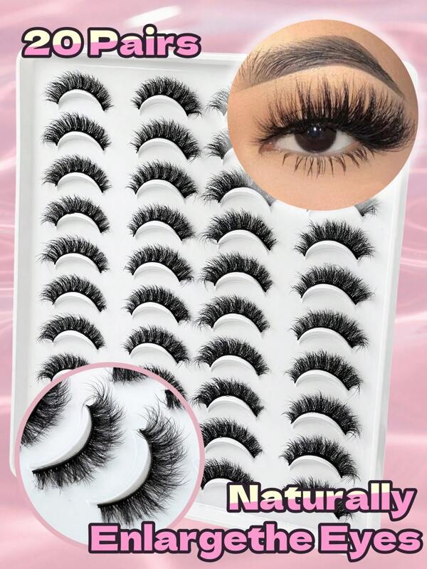 20 Pairs Handmade Fluffy Mink-Like False Eyelashes, Reusable 3D Cluster Lashes For Stage Performance & Festivities Gift