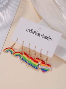 6pcs/Set Pride Month Earrings, Fashionable LGBT Rainbow Heart Shaped Earrings Set, Suitable For Men And Women, Great Gift For Friends And Girlfriends, Holiday Present