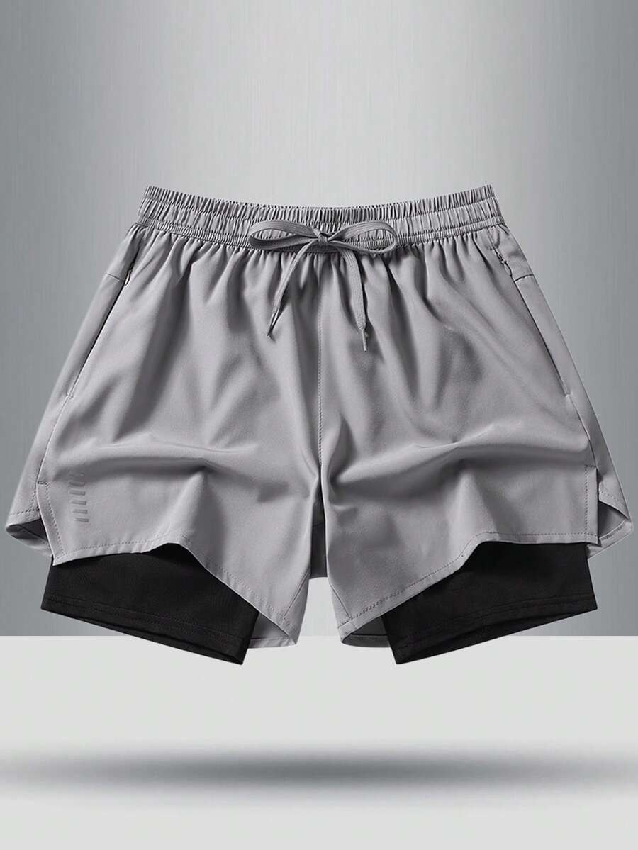 Teens/Youth Breathable Quick-Dry Sports Shorts With Lining, Summer - Light Grey - View 1