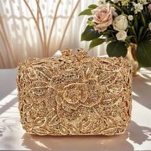 Women Floral Rhinestone Purse Flower Evening Clutch Diamond Evening Bags For Party Prom - Vàng - Xem 1