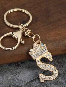 金色26个英文字母钥匙扣，水钻锌合金吊坠，时尚可爱教师礼物，金属皇冠英文字母钥匙扣，男女通用，含吊坠 - 彩色 - 查看 27