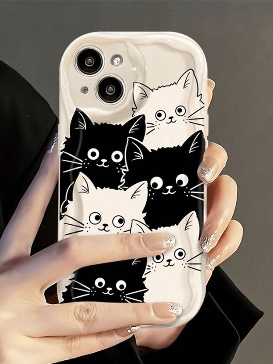 New Cute Cartoon Cat Pattern Phone Case Fit For IPhone 16 Series - Antique White - View 1