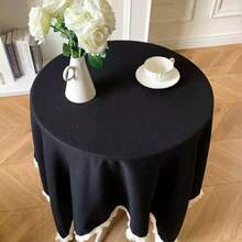 1pc Multi-Size Minimalist Artistic Black Plain Tassel Lace Tablecloth, Suitable For Wedding, Valentine's Day And Home Decor - Black - View 2