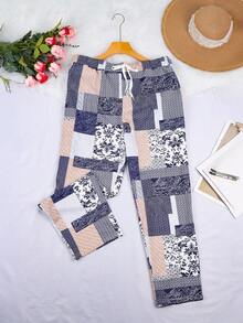 Plus Size Women's Printed Drawstring Harem Pants Vacation Spring - Color - View 2