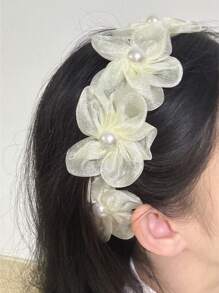 1pc Sweet Bohemian Organza Pearl Flower Hairband, Simple Beach Holiday Hair Accessory, Spring/Summer Headbands Hair Hoop ,Head Piece