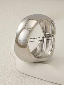 1 Pc Silver Color Asymmetrical Dome Design Cuff Bangle Bracelet / Minimalist Oversized Chunky Cuff Bangles Set Women Statement Bracelets American European Basic Design Jewelry For Daily Wear - Silver - View 7