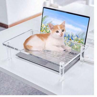 1pc 15.7" Acrylic Monitor Stand, Simple Multipurpose Transparent/Black Desktop Computer Display Holder Suitable For Office Desk, Laptop, Portable Computer, Automatic Pet Feeder, Storage Organization,School Supplies,Back To School