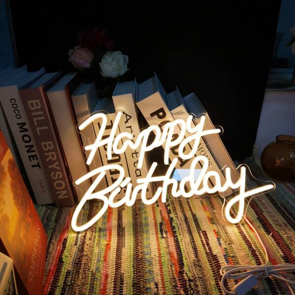 CTTNLS 1 Pieza Letrero De Neón Para Feliz Cumpleaños, Letra De Neón Para Feliz Cumpleaños Regulable, Luz Decorativa Multipropósito Montada En La Pared