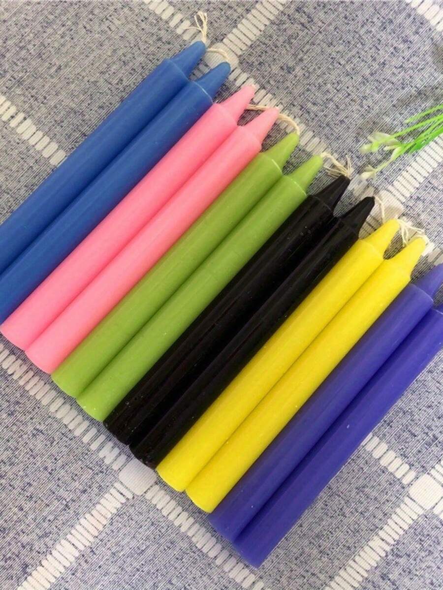 蜡烛 10 支，直径 1.5 厘米，长 15 厘米，粗 8 小时，蜡烛颜色多样，白色、红色、黑色，节日装饰，断电照明，无味，长时间燃烧。适合万圣节、幽灵、秋季、节日、假日、冬季、节日、房间装饰、礼物 - 彩色 - 查看 1