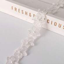 1码（3.3厘米）单层珍珠装饰蕾丝花边，绣有花朵和珍珠，欧根纱面料，适用于DIY服装、领口、袖口、窗帘边缘 - 工艺用品，蕾丝面料 - 彩色 - 查看 13