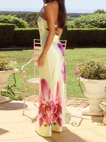 Women Summer Long Bandeau Dress Sleeveless Off Shoulder Flower Print Tube Top Dress - Màu vàng - Xem 3