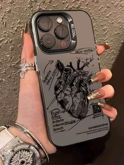 1pc Transparent Black Colorful Edge Anatomical Heart Shockproof Cute Full Coverage Phone Case Compatible With IPhone 13/ A33(5G)/A32(4G)/A52(5G 4G)/S20FE/S21FE/A14(4G 5G)/S23/S23 PLUS/S23 ULTRA/S23 FE/A55 5G/S24/S24 PLUS/S24 ULTRA/A05/A05s/A15(4G 5G) Waterproof Anti-Fall Scratch Resistant,International Version, Not The Domestic Version