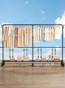 1PC Freestanding Hanger Double Pole Multi-Functional Bedroom Clothing Rack,Metal Clothes Hanger Organizer And Black Clothes Stand With Wheels