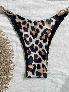 Conjunto de bikini de playa con estampado de leopardo, parches, espalda abierta, tirantes y anillos circulares, sexy - Multicolor - Ver 5